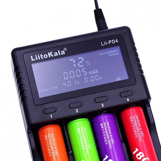 Liitokala Lii-PD4 LCD 3.7V 26650/21700/20700/18650/18490/18350/17670/17500/16340(RCR123)/14500/10440 1.2V AA AAA SC C NiMH Lithium Battery Charger