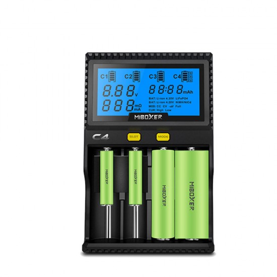 Miboxer C4 LCD Display Rapid Intelligent Li-ion/IMR/INR Battery Charger 4 Slots US Plug