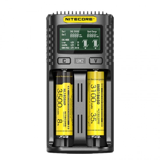 NITECORE UM2 LCD Screen Display 5V/2A Lithium Battery Charger 2-Slots Smart Rapid Charger For NITECORE 18650 Battery NITECORE UM2 LCD Screen Display 5V/2A Lithium Battery Charger 2-Slots Smart Rapid Charger For NITECORE 18650 Battery