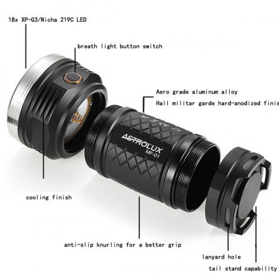 Astrolux MF01 18x XP-G3/Nichia 219C 12000LM Super Bright Searching-Level LED Flashlight 18650