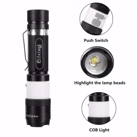 Elfeland  T6 3Modes 2000LM USB Rechargeable Zoomable LED Flashlight+18650