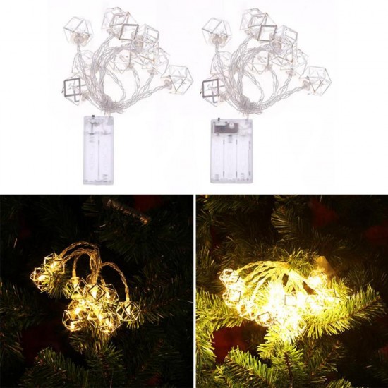 1.8M 3M Battery Operated LED Iron Polygon String Light Bedroom Home Christmas Decor Garland Lamp