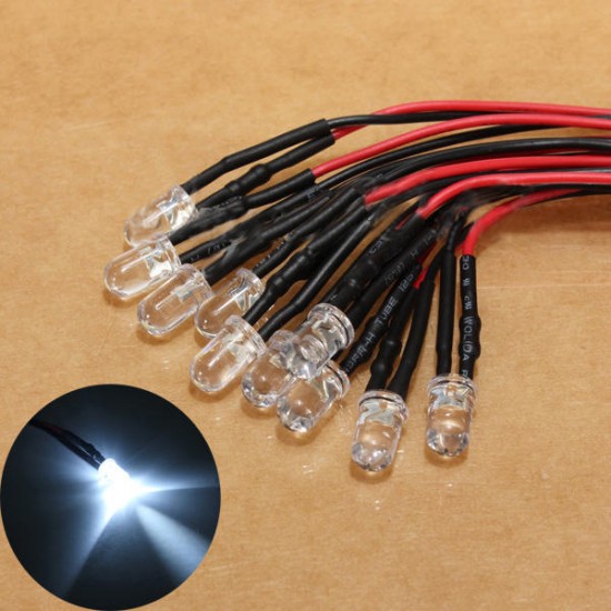10pcs 10 x Pre Wired 5mm Bright White LEDs Bulb 20cm Pre Wired 12V 10pcs 10 x Pre Wired 5mm Bright White LEDs Bulb 20cm Pre Wired 12V
