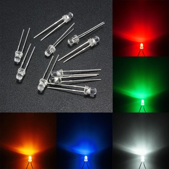 10pcs 3mm 5 Color Water Clear Round LED Diodes Assortment DIY Lamp