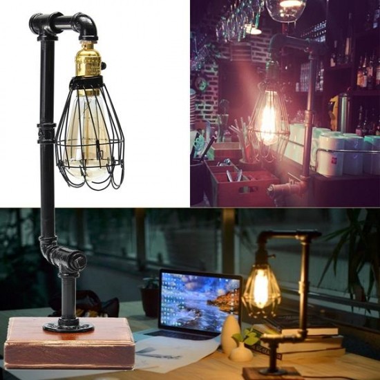 40W Vintage Industrial Style Iron Pipe Edison Bulb Desk Light Table Light Home Decor AC220-240V