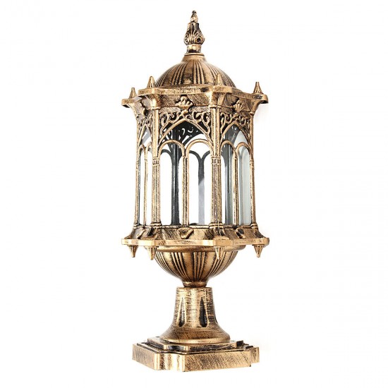 220V E27 Exterior Antique Brass Post Fence Lantern Light Landscape Garden Lamp