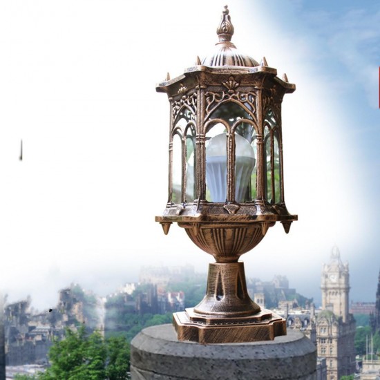 220V E27 Exterior Antique Brass Post Fence Lantern Light Landscape Garden Lamp 220V E27 Exterior Antique Brass Post Fence Lantern Light Landscape Garden Lamp