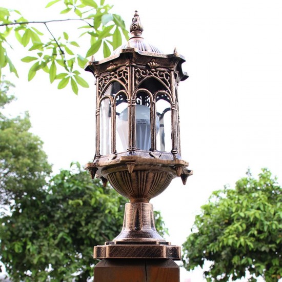 220V E27 Exterior Antique Brass Post Fence Lantern Light Landscape Garden Lamp 220V E27 Exterior Antique Brass Post Fence Lantern Light Landscape Garden Lamp