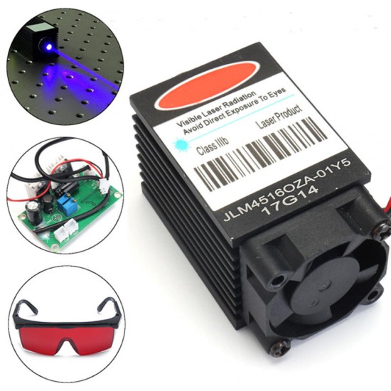 Powerful 2W 445nm 450nm Blue Laser Diode Module 2000mw Engraver with 405nm Goggles