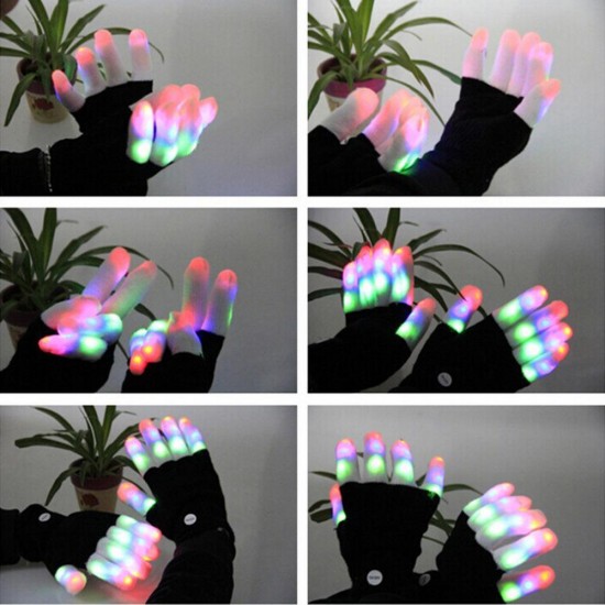 1-Pair XANES 003 15 x LEDs 7 Modes Street Dance Glowing Colorful Gloves Laser Glove