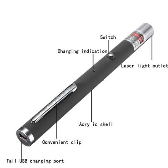 USB Rechargeable Portable Laser Pointer Penlight For Presentation Teaching Indicator