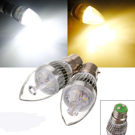 Dimmable B22 9W 3 LED White/Warm White LED Candle Light Bulb 220V