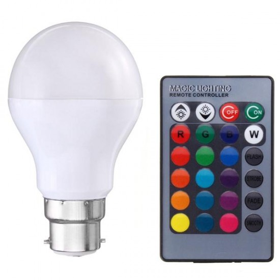 5W E27 B22 RGB 16 Colors LED Light Lamp Bulb Synchronized Function + Remote Control AC85-265V