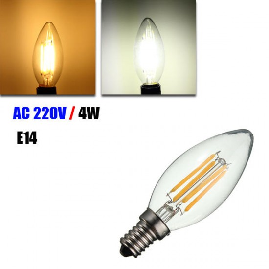 E14 LED Bulb 4W COB Pure White/Warm White Edison Retro Filament Candle Light Lamp AC 220V