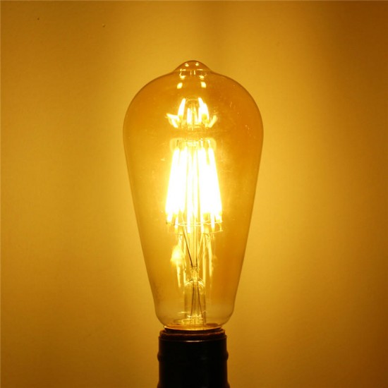 E27 6W Dimmable Warm White ST64 LED COB Vintage Retro Filament Edison Light Bulb AC220V