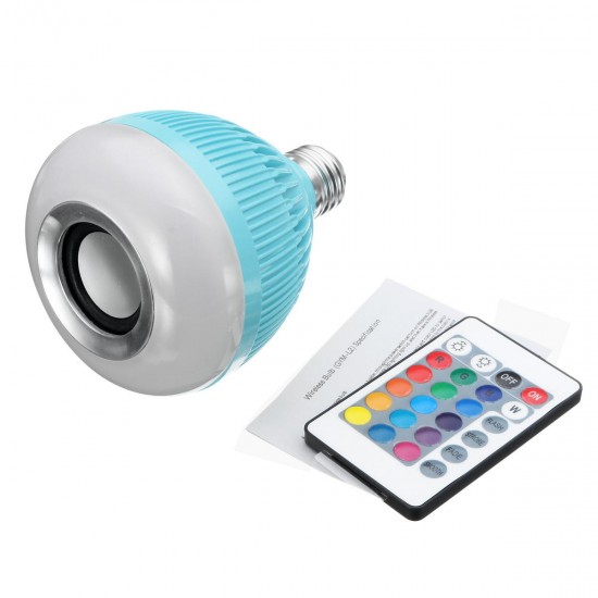 E27 12W RGB LED Bluetooth Speaker Wireless Remote Control Music Play Light Bulb AC100-240V