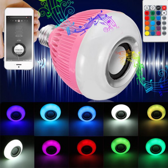 E27 12W RGB Wireless Bluetooth  Speaker Music LED Light Bulb With Remote Control AC110-240V