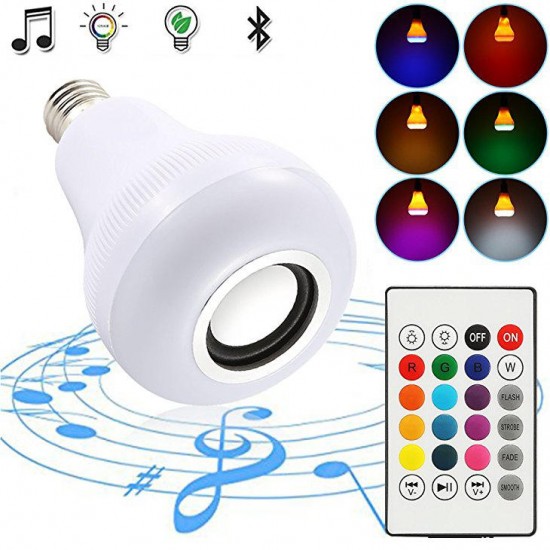E27 18W RGBW Bluetooth Speaker Music Play LED Light Bulb with Flame Effect +Remote Control AC220V