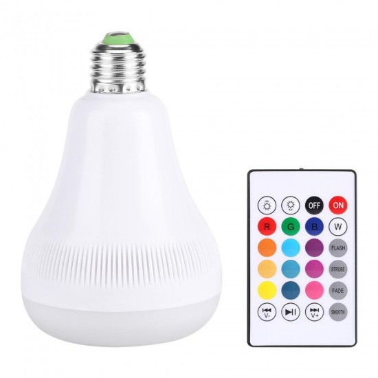 E27 18W RGBW Bluetooth Speaker Music Play LED Light Bulb with Flame Effect +Remote Control AC220V