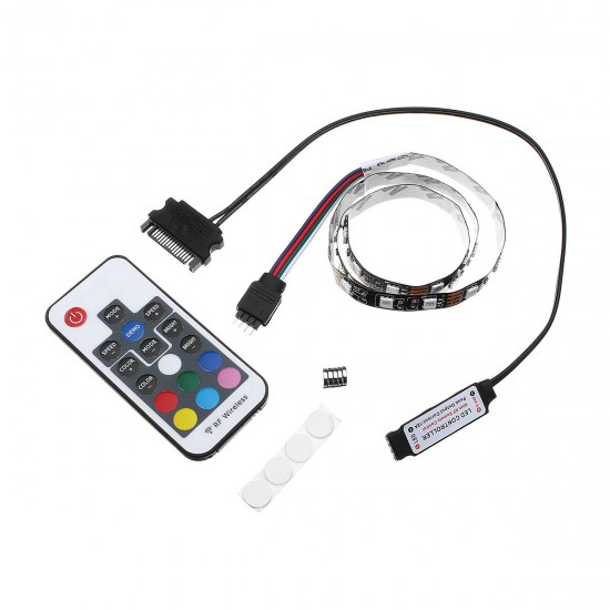 0.5M 1M Non-waterproof 15Pin SATA Magnetic RGB PC Case LED Strip Light + 17Keys Remote Control DC12V