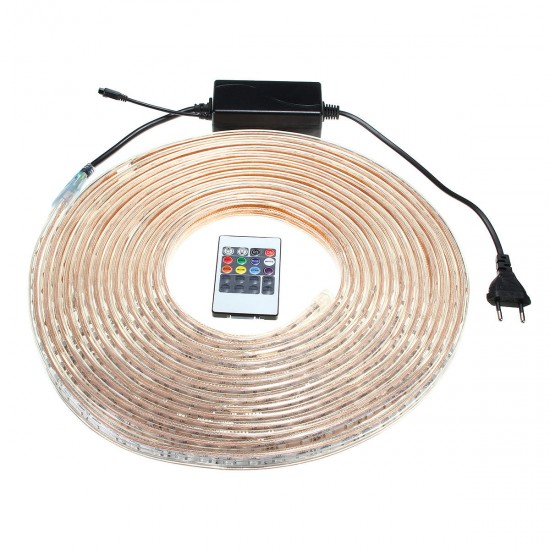 10/15M SMD5050 LED RGB Flexible Rope Outdoor Waterproof Strip Light + Plug + Remote Control AC220V