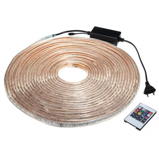 10/15M SMD5050 LED RGB Flexible Rope Outdoor Waterproof Strip Light + Plug + Remote Control AC220V