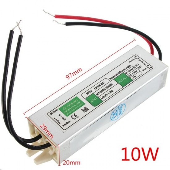 10W Waterproof IP67 LED Driver Transformer Power Supply AC110V-260V to DC12V