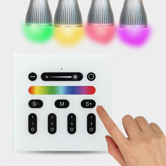 4 Zone RGBW LED Wall Touch Panel Dimmer Controller Wireless Switch AC100-240V