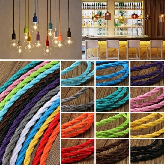 10m Vintage Colored DIY Twist Braided Fabric Flex Cable Wire Cord Electric Light Lamp