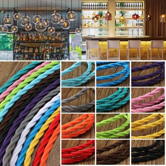 1m Vintage Colored DIY Twist Braided Fabric Flex Cable Wire Cord Electric Light Lamp