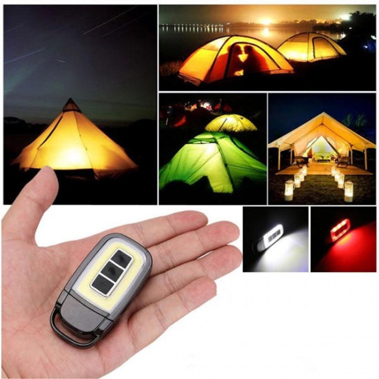 Mini Portable USB Rechargeable COB LED Flashlight Key Chain Torch Work Light Outdoor Camping Lamp