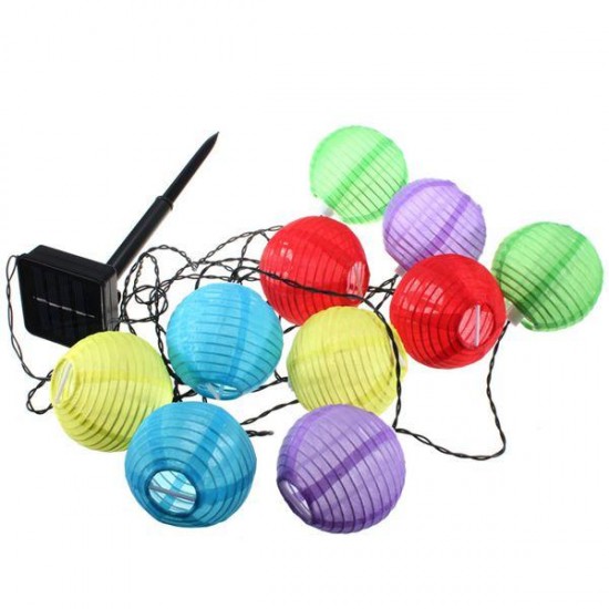 10 LED Solar Power White or Multi Coloured Chinese Lantern Garden String Lights