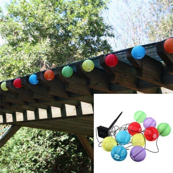 10 LED Solar Power White or Multi Coloured Chinese Lantern Garden String Lights