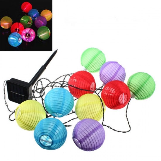 10 LED Solar Power White or Multi Coloured Chinese Lantern Garden String Lights