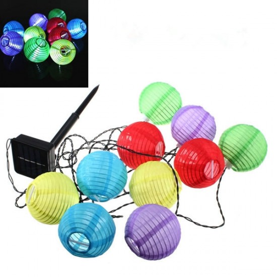 10 LED Solar Power White or Multi Coloured Chinese Lantern Garden String Lights