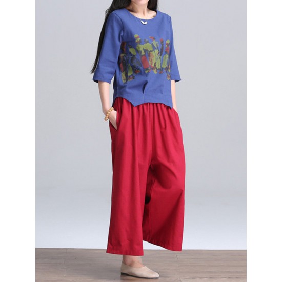 Loose Women Character Graffiti Two-piece T-shirt Palazzo Pants Loose Women Character Graffiti Two-piece T-shirt Palazzo Pants