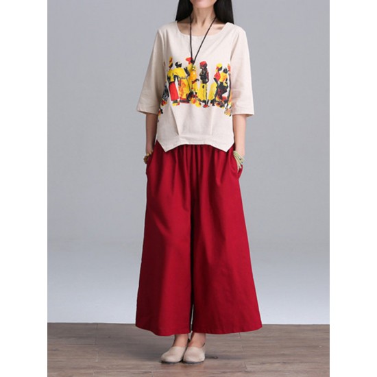 Loose Women Character Graffiti Two-piece T-shirt Palazzo Pants