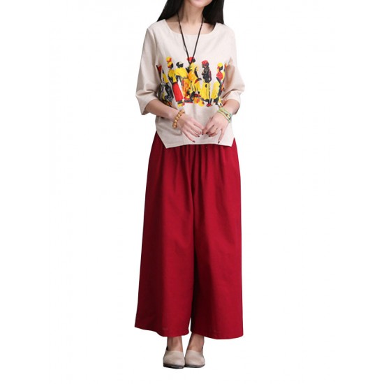 Loose Women Character Graffiti Two-piece T-shirt Palazzo Pants Loose Women Character Graffiti Two-piece T-shirt Palazzo Pants