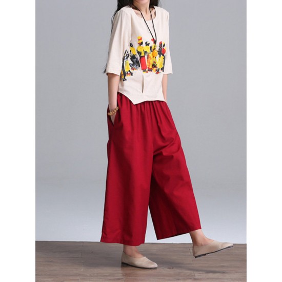 Loose Women Character Graffiti Two-piece T-shirt Palazzo Pants