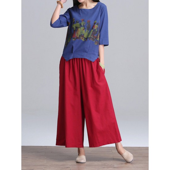 Loose Women Character Graffiti Two-piece T-shirt Palazzo Pants Loose Women Character Graffiti Two-piece T-shirt Palazzo Pants