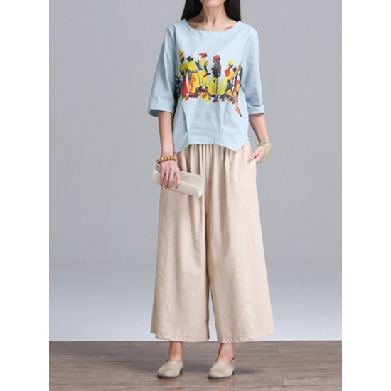 Loose Women Character Graffiti Two-piece T-shirt Palazzo Pants