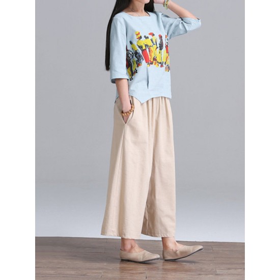 Loose Women Character Graffiti Two-piece T-shirt Palazzo Pants