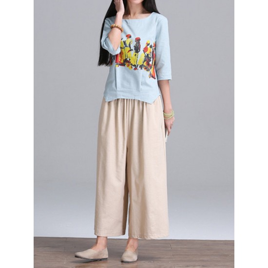 Loose Women Character Graffiti Two-piece T-shirt Palazzo Pants Loose Women Character Graffiti Two-piece T-shirt Palazzo Pants