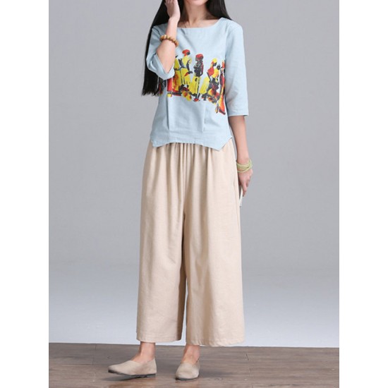 Loose Women Character Graffiti Two-piece T-shirt Palazzo Pants