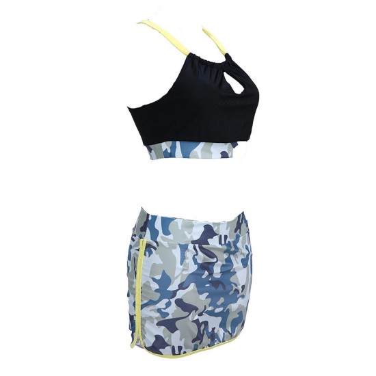 Sexy Wireless Key Hole Front Hollow Out Patchwork Skirt Sports Bra Suit Sets Sexy Wireless Key Hole Front Hollow Out Patchwork Skirt Sports Bra Suit Sets