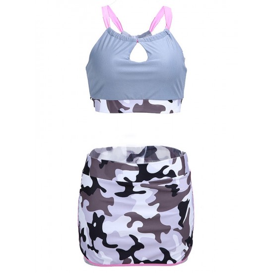 Sexy Wireless Key Hole Front Hollow Out Patchwork Skirt Sports Bra Suit Sets Sexy Wireless Key Hole Front Hollow Out Patchwork Skirt Sports Bra Suit Sets