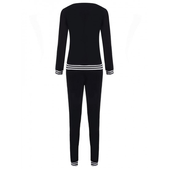 Sport Casual V Neck Stripe Patchwork Tracksuit