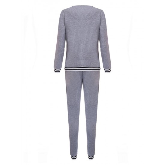 Sport Casual V Neck Stripe Patchwork Tracksuit Sport Casual V Neck Stripe Patchwork Tracksuit