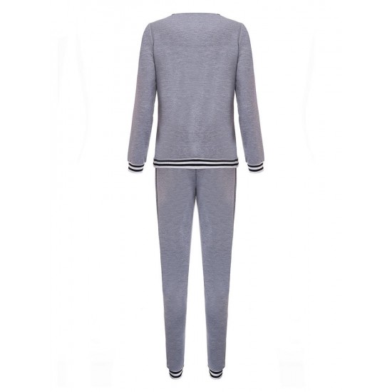 Sport Casual V Neck Stripe Patchwork Tracksuit