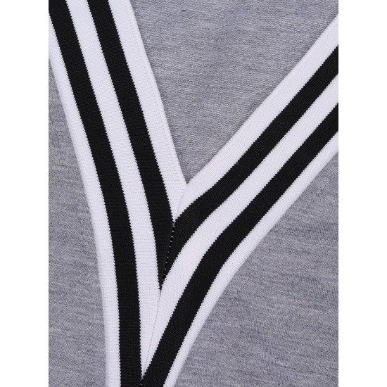 Sport Casual V Neck Stripe Patchwork Tracksuit